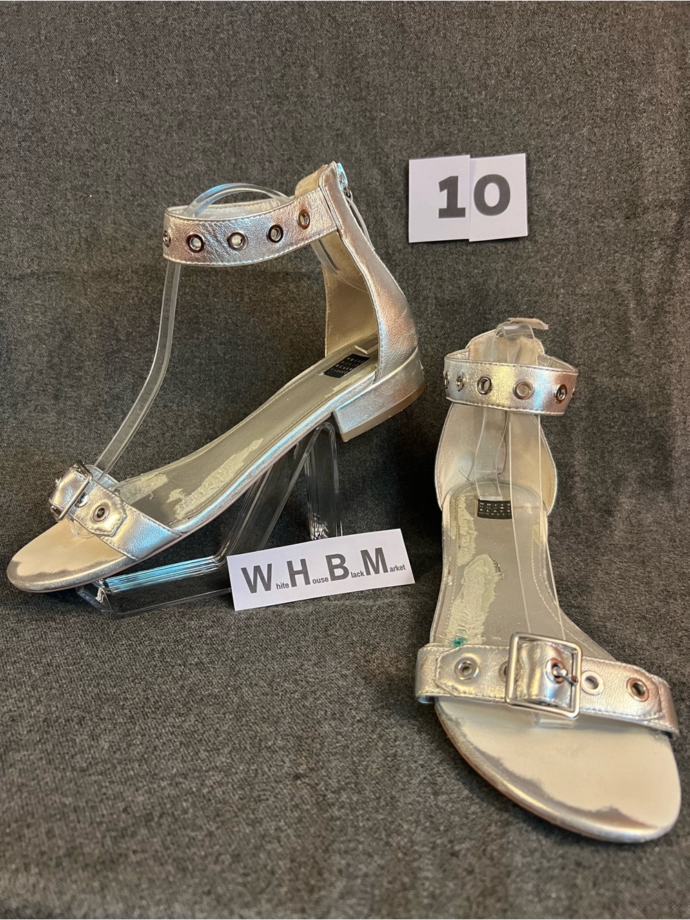 WHBM Metallic Silver Ankle-Strap Sandals - Women